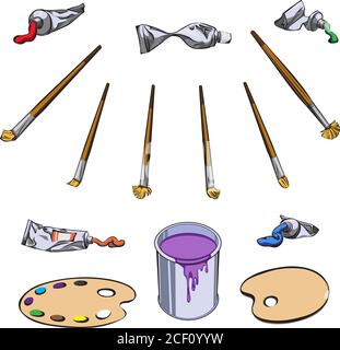 Drawing accessories color vector set. Doodle color drawing