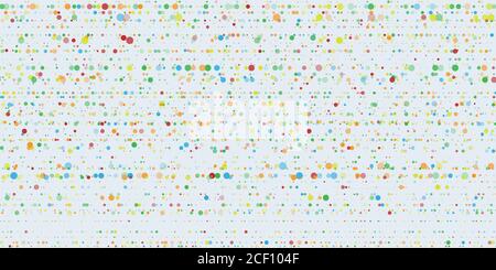 Big data visualization. An abstract data stream of stripes of multicolored round particle on dark background. Science, technology theme. Stock Vector