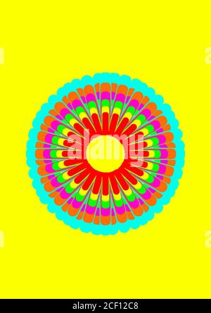 Multicolored flower on a yellow background vector image. Stock Vector
