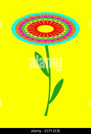 Multicolored flower on a yellow background vector image. Stock Vector