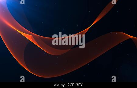 Orange line wave with small particle dots on black. Abstract background illustration. 3D rendering Stock Photo