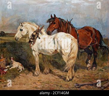 Emms John - Two Work Horses and a Resting Dog - British School - 19th  Century Stock Photo