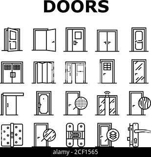 Interior Doors Types Collection Icons Set Vector Stock Vector