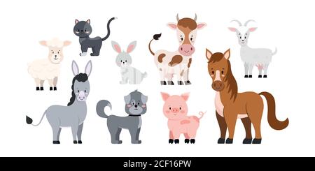 Farm livestock animals set isolated on white background. Stock Vector