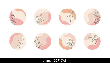 Vector highlight story cover icons for social media. Abstract floral minimal trendy pastel color backgrounds Stock Vector