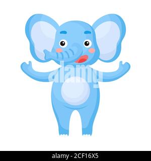 Cute funny elephant print on white background. African cartoon animal character for design of album, scrapbook, greeting card, invitation, wall decor. Stock Vector