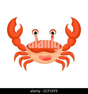 Cute funny crab print on white background. Ocean cartoon animal character for design of album, scrapbook, greeting card, invitation, wall decor. Stock Vector