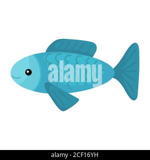 Cute funny fish print on white background. Ocean cartoon animal character for design of album, scrapbook, greeting card, invitation, wall decor. Stock Vector