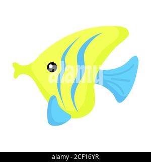 Cute funny yellow fish print on white background. Ocean cartoon animal character for design of album, scrapbook, greeting card, invitation, wall decor Stock Vector