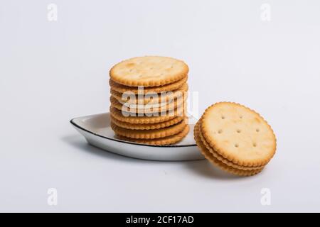 Cream sandwich biscuits on white background Stock Photo