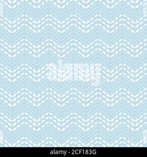 Chevron pattern background. Vector stitch effect seamless repeat design in aqua and white. Stock Vector
