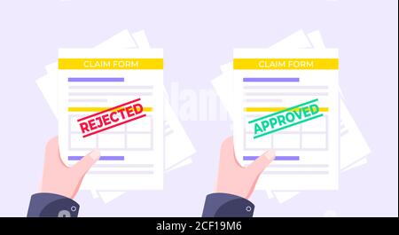 Hands hold rejected and approved claim or credit loan forms. Stock Vector