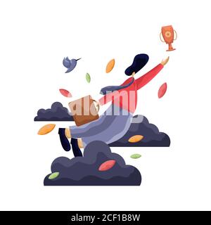 Illustration of worker getting an award.Suitable for landing page, ui, website, mobile app, editorial, poster, flyer, article, and banner. Stock Vector
