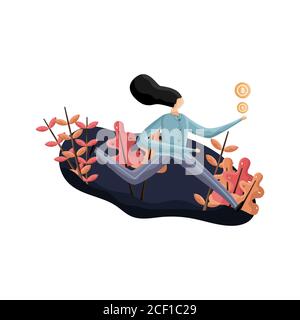 Cryptocurrency illustration.Concept of landing page.Vector design template isolated. Suitable for landing page, ui, website, mobile app, editorial, po Stock Vector
