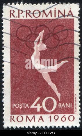 ROMANIA - CIRCA 1960: stamp printed by Romania, show gymnast, circa 1960. Stock Photo