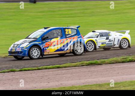 Darren Scott in Citroen C2 racing in the Super 1600 at the 5 Nations British Rallycross event at Lydden Hill, Kent, UK. During COVID-19. Stock Photo