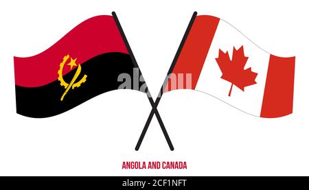 Angola and Canada Flags Crossed And Waving Flat Style. Official Proportion. Correct Colors. Stock Vector