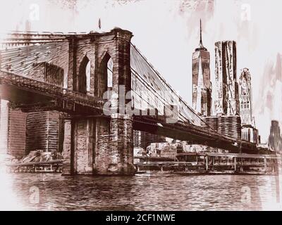 New York City, Brooklyn Bridge Stock Photo