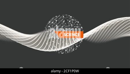 Wave with connected lines and dots. Glowing grid. Connection structure. Wireframe vector illustration. Stock Vector