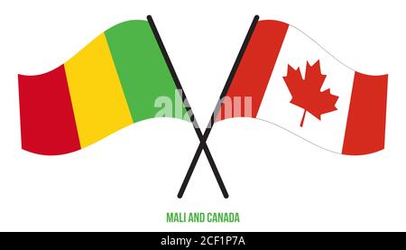 Mali and Canada Flags Crossed And Waving Flat Style. Official Proportion. Correct Colors. Stock Vector