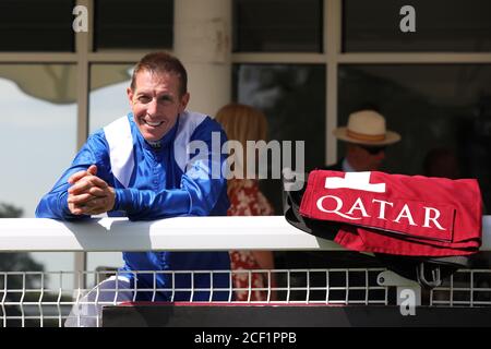 Jim Crowley pictured during the 2020 Goodwood Qatar Festival, Chichester, West Sussex, UK. Stock Photo