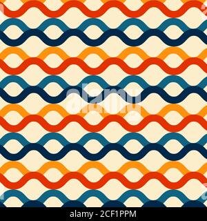 Wave lines seamless pattern retro color style background. Vector illustration Stock Vector