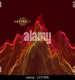 Landscape background. Terrain. Cyberspace grid. 3d technology vector illustration with particle. Stock Vector