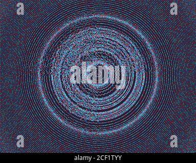 Array with dynamic particles of small particles in circle. Modern science and technology element. Radial structure. Abstract dotted background. Vector Stock Vector