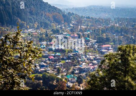 Bir Village from a high trekking point in Himachal Pradesh, India. Bir Billing is famous for Paragliding, Trekking, Mountain Terrain Biking and Camps. Stock Photo