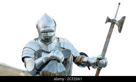 european knight in armor isolated on white background Stock Photo