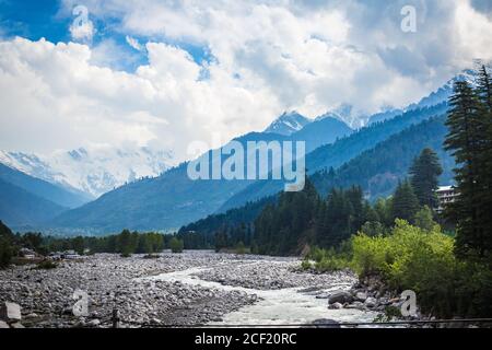 Manali, Himachal Pradesh. Panoramic views of Himalayas. Natural beauty of Solang Valley in India. Famous tourist place for travel and honeymoon Travel Stock Photo