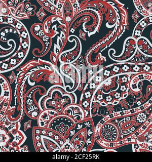 Floral seamless pattern with paisley ornament. Vector illustration in asian textile style Stock Vector