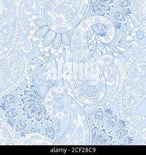 Floral seamless pattern with paisley ornament. Vector illustration in asian textile style Stock Vector