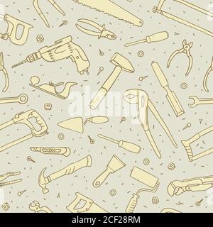 Hand drawn tools seamless vector pattern Stock Vector