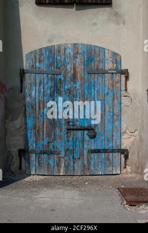 Blue Rustic Door, old barn, wooden texture Stock Photo