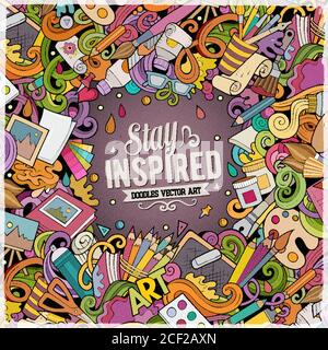 Cartoon vector doodles Art card. Artistic funny border Stock Vector