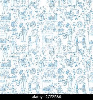 Business People seamless Doodles. Hand drawn Vector pattern Stock Vector