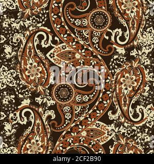 Paisley seamless pattern with flowers in indian style. Floral vector background Stock Vector