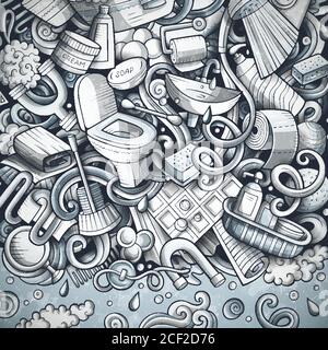 Bathroom hand drawn vector doodles illustration. Stock Vector