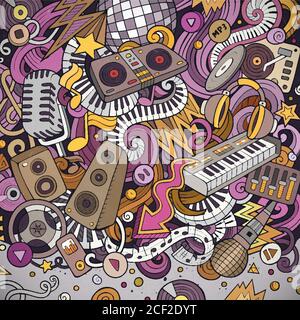 Cartoon vector doodles Disco music frame Stock Vector