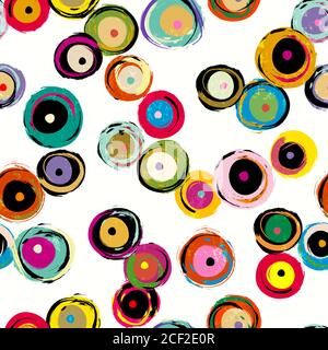 seamless background pattern, with circles/dots, strokes and splashes, multicolor Stock Vector