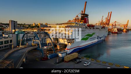 Loading of cars and passengers on the Stena Line passenger car ferry at the Baltic Container Terminal in Gdynia, Poland Stock Photo