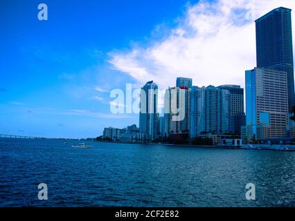 View of buildings next to the Miami South Channel in Brickell Miami, Florida during the day time, Skyline of Brickell near the the Miami South Channel