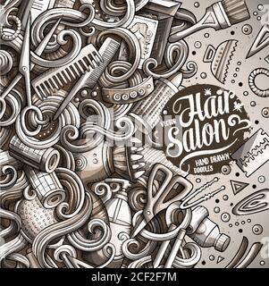 Cartoon cute doodles Hair salon frame design Stock Vector