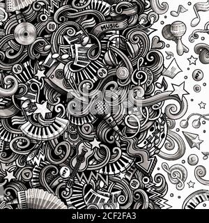 Music hand drawn vector doodles illustration. Musical frame design Stock Vector