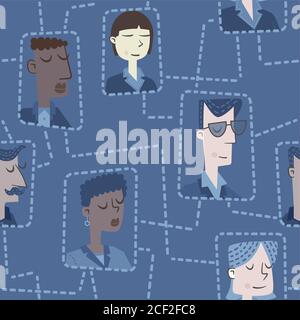 Retro style illustration of several business people of different races networked. Stock Vector