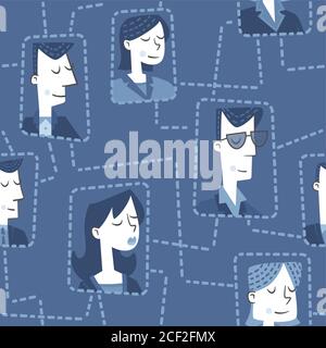 Retro style illustration of several business people networked. Stock Vector