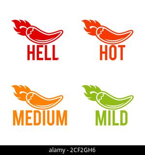 Chili peppers scale hell, hot, medium and mild icons. Eps10 Vector. Stock Photo