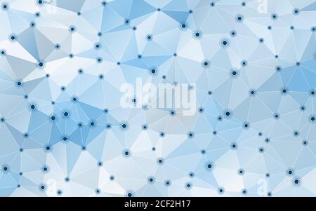 Abstract blue geometric crystal background with triangular polygons. Vector illustration. Dots with circles, big data visualization. Blue and grey col Stock Vector