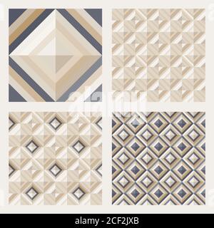 Geometrical pattern in dark gray&golden colors, seamless vector background for floor tiles, fashion, design. Stock Vector